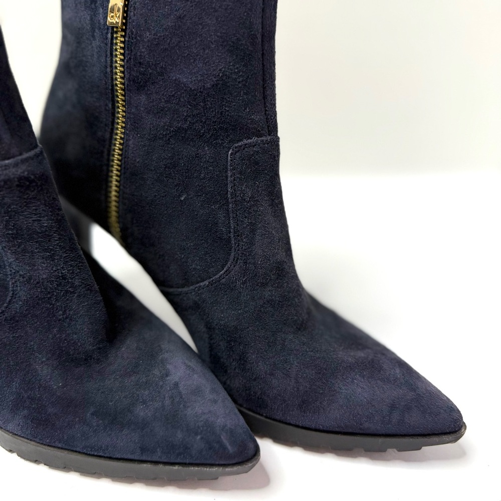Calvin Klein BIONDA Black Suede Ankle Boots Size 6.5 Double Zipper - Picture 4 of 6